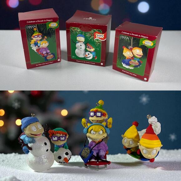 3 Rugrats Christmas Ornaments Tommy Chuckie Angelica Holiday Carlton Cards - Picture 1 of 16